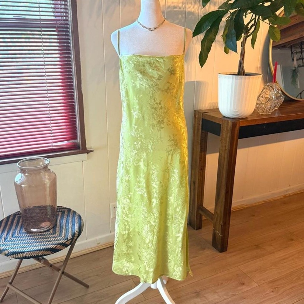 Rewind Lime Green Floral Midi Slip Dress Women's Size Medium